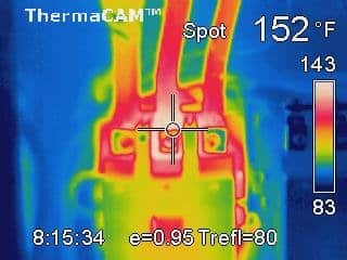 Red, yellow, green, and blue image of thermography scan