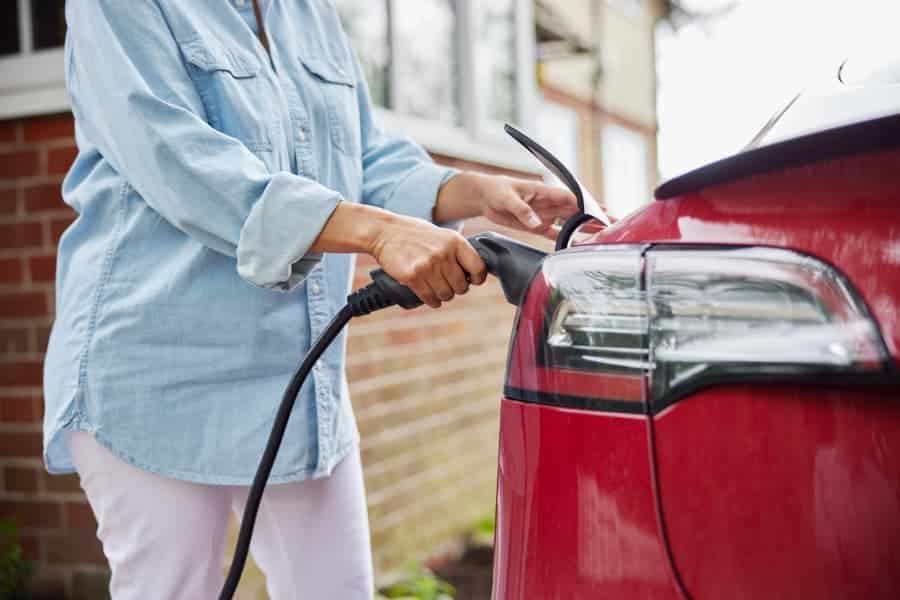Customer charging their EV at home using level 2 charger